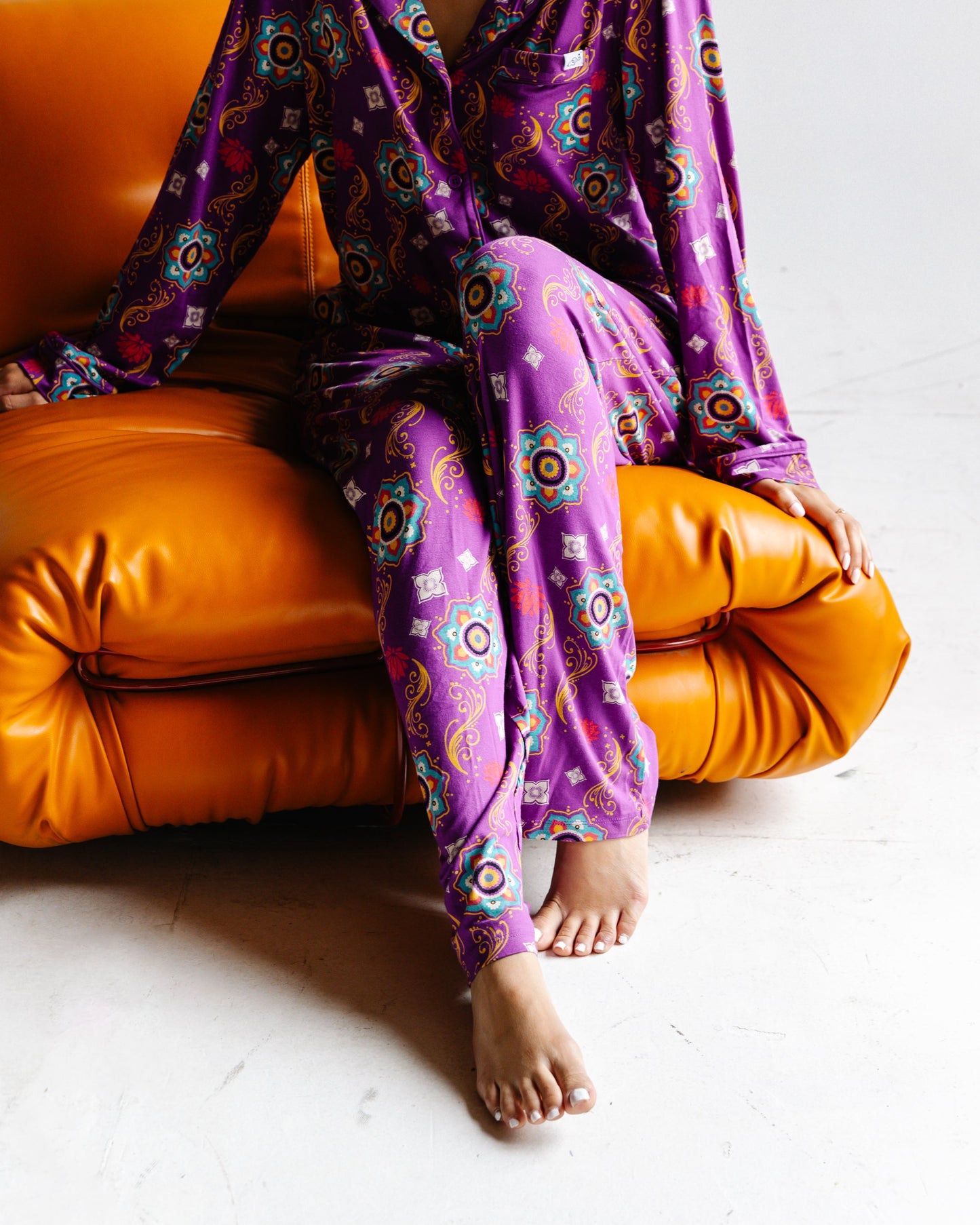 Purple Rangoli Adult Bamboo Pajama Set