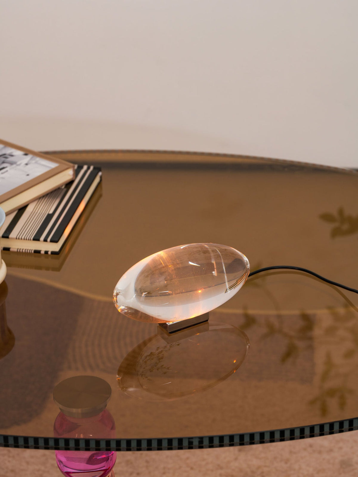 Seren | Crystal Glass Table Lamp with Chrome Base, Compact Plug-In Accent Light for Desk