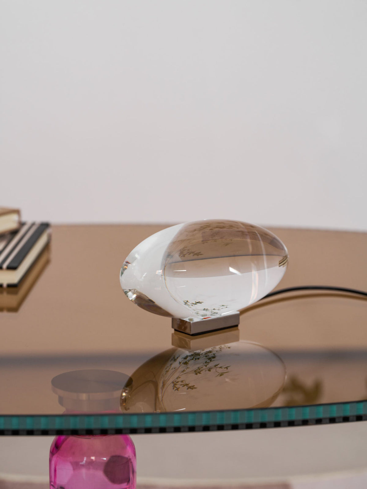 Seren | Crystal Glass Table Lamp with Chrome Base, Compact Plug-In Accent Light for Desk
