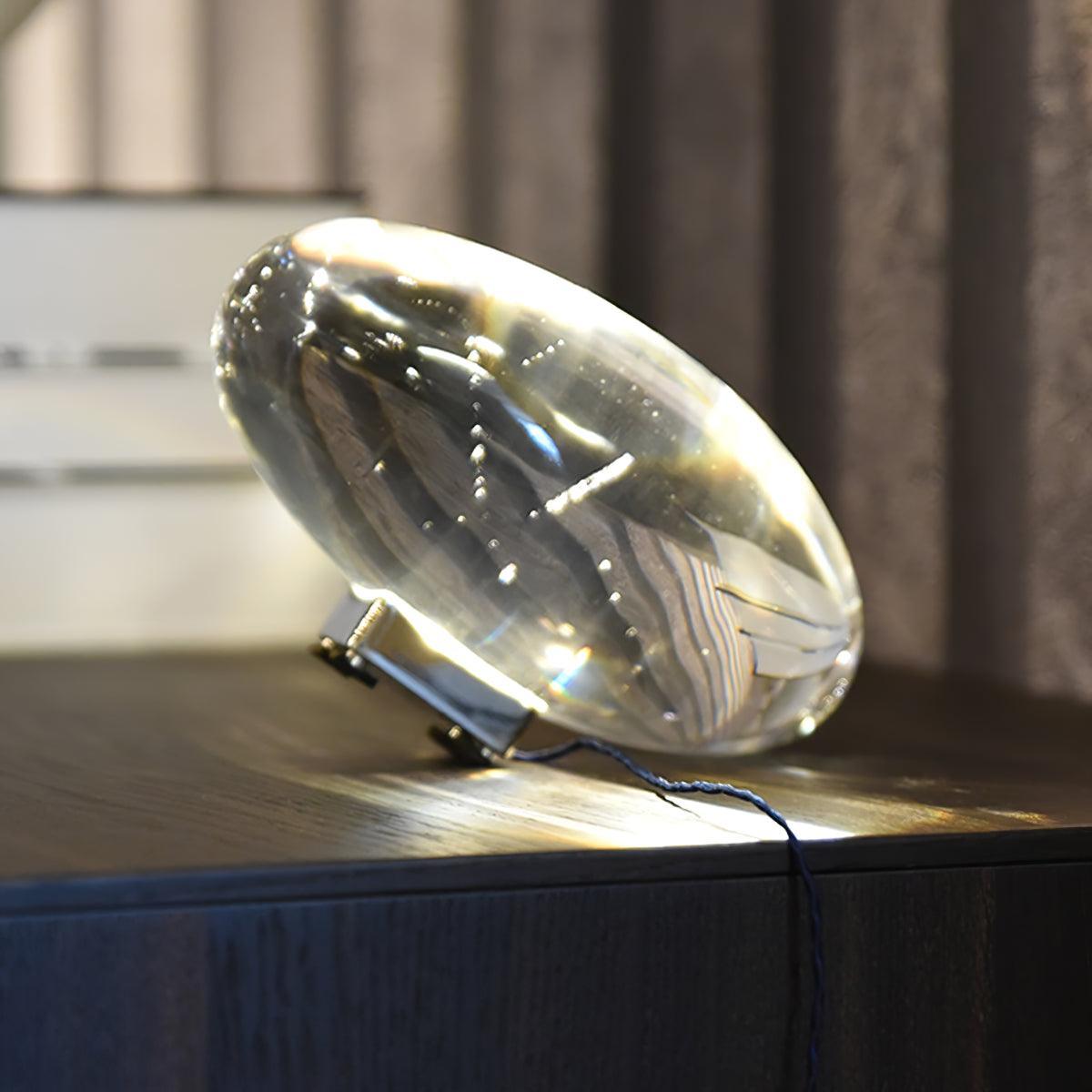 Seren | Crystal Glass Table Lamp with Chrome Base, Compact Plug-In Accent Light for Desk