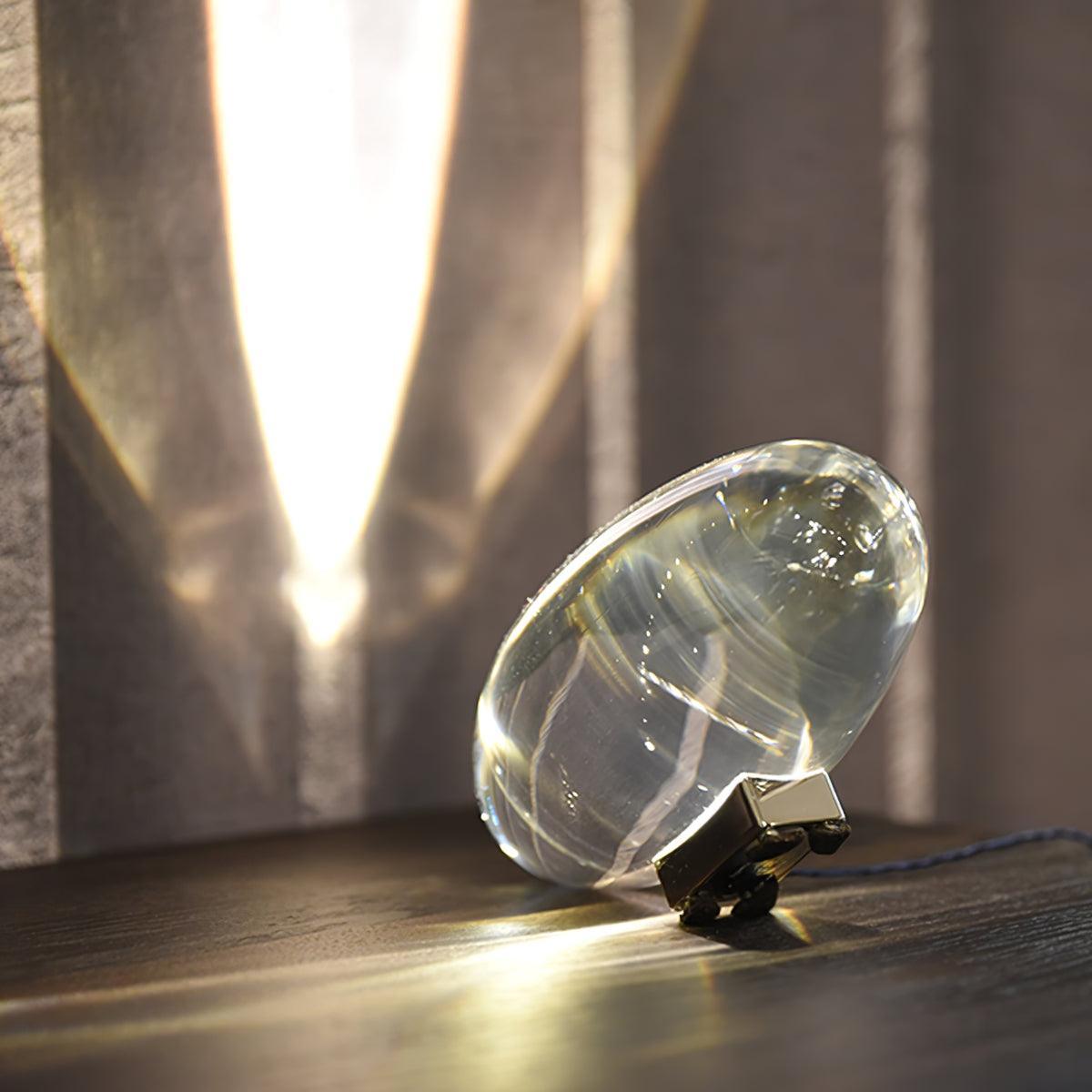 Seren | Crystal Glass Table Lamp with Chrome Base, Compact Plug-In Accent Light for Desk