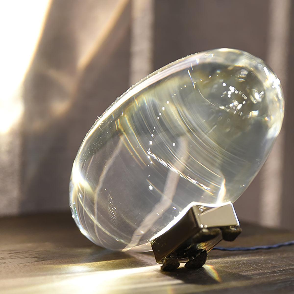 Seren | Crystal Glass Table Lamp with Chrome Base, Compact Plug-In Accent Light for Desk