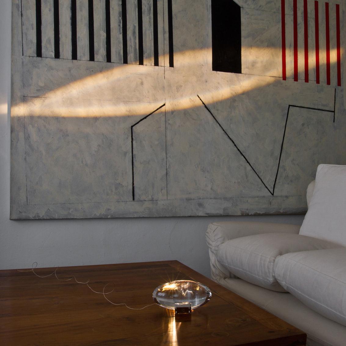 Seren | Crystal Glass Table Lamp with Chrome Base, Compact Plug-In Accent Light for Desk
