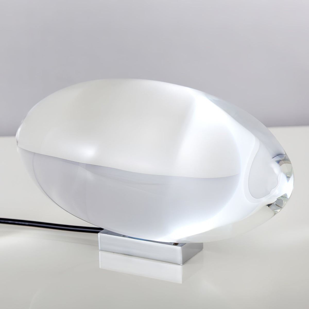 Seren | Crystal Glass Table Lamp with Chrome Base, Compact Plug-In Accent Light for Desk