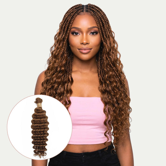 Cabello para trenzas 100 % humano de onda profunda color castaño rojizo a granel