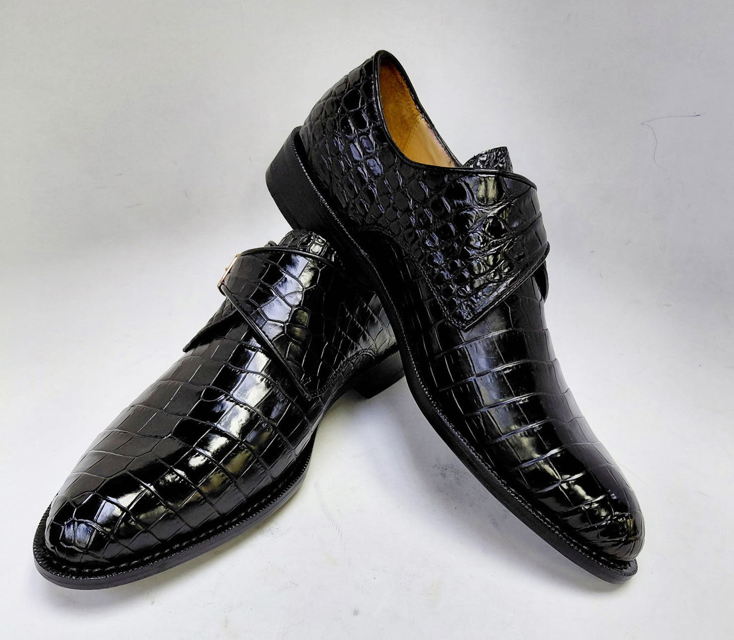 Maurice Jersey Alligator Monkstrap Shoe - Black