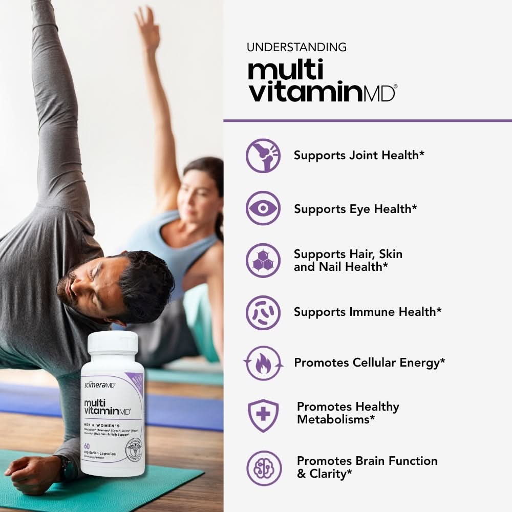 Scimera MD® MultivitaminMD Full-Spectrum Supplement Capsule with Minerals, Antioxidants, and Superfood Combination for Metabolism, Joint Support, Hair, Skin, and Nails, 60 CT