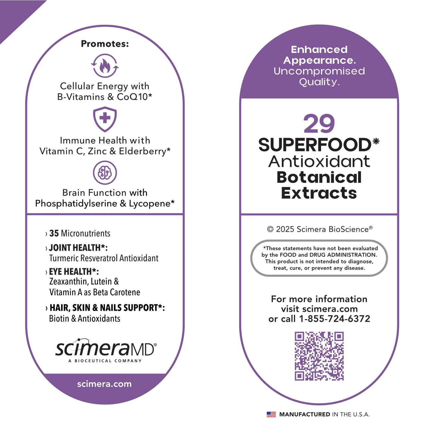 Scimera MD® MultivitaminMD Full-Spectrum Supplement Capsule with Minerals, Antioxidants, and Superfood Combination for Metabolism, Joint Support, Hair, Skin, and Nails, 60 CT