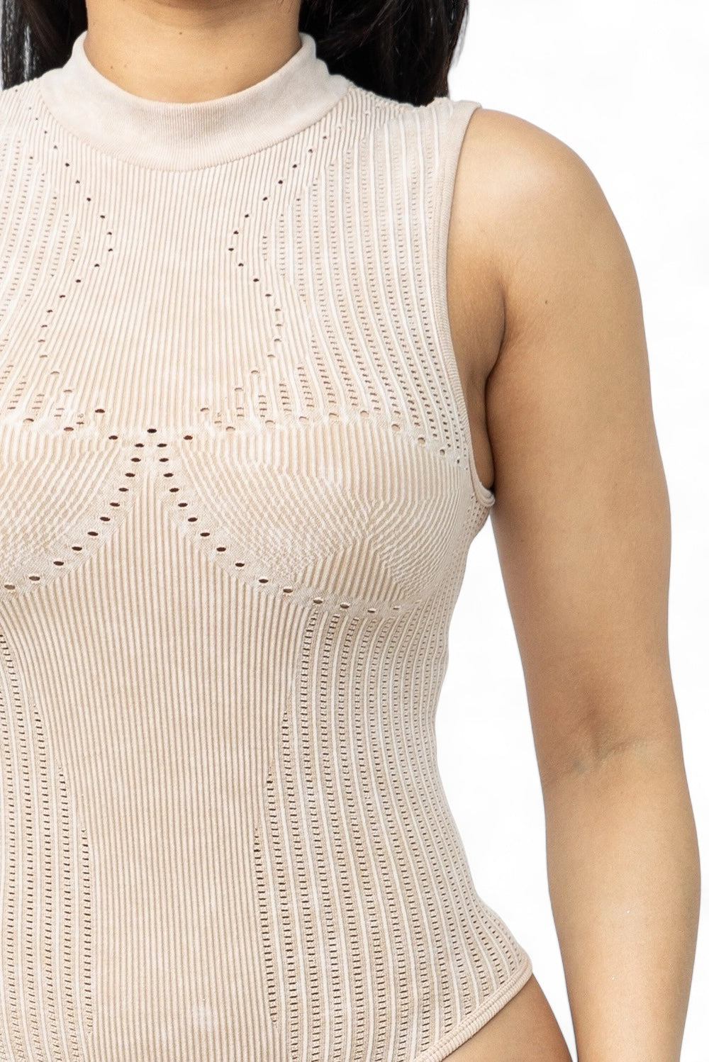 Washed Seamless Solid Mock Neck Basic Bodysuit