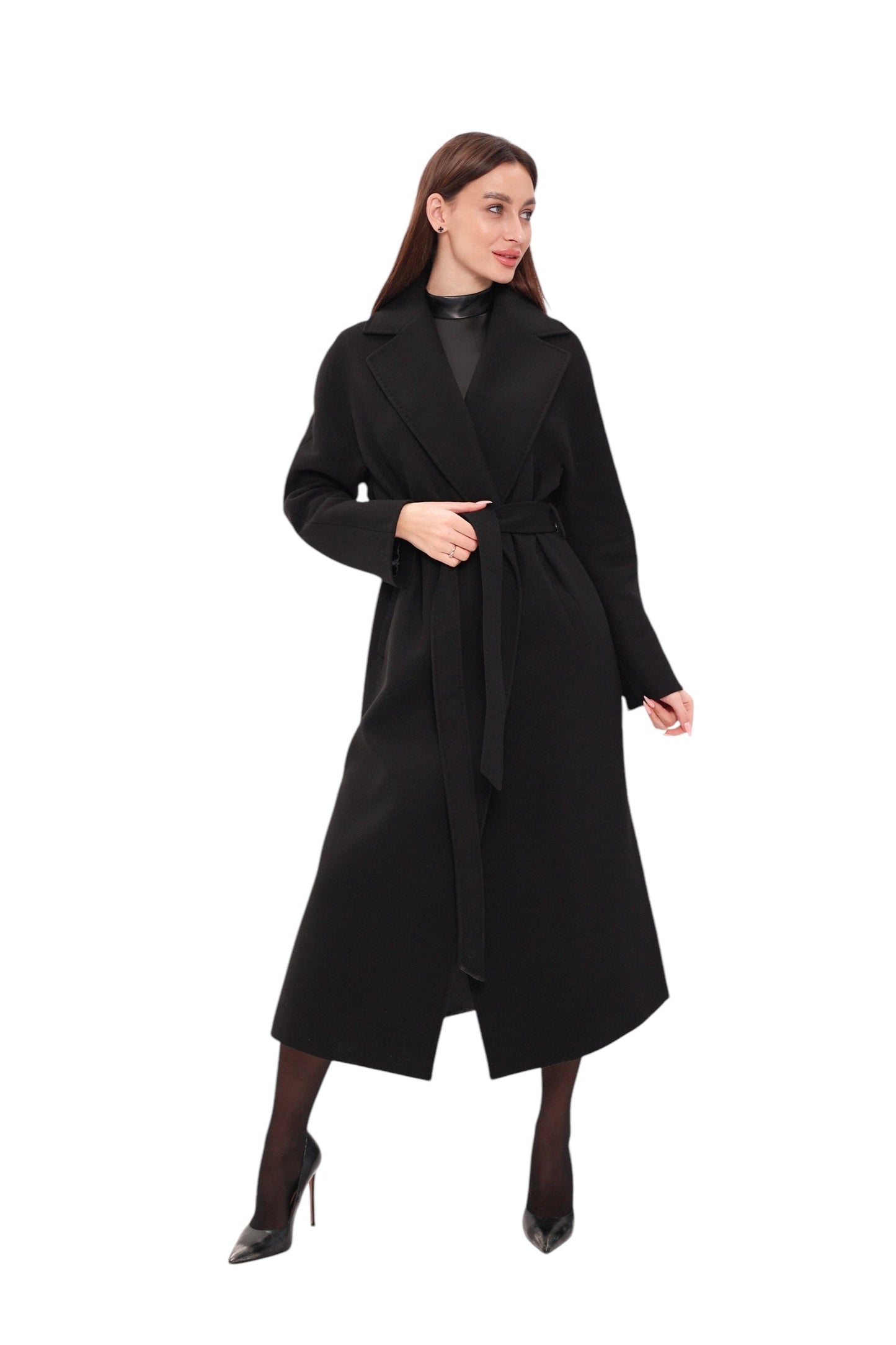 Abrigo envolvente de lana y cachemira Cambridge Comfort en negro