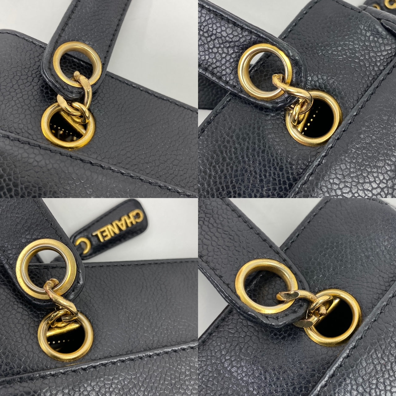 Chanel  Vintage Black Caviar Leather CC Zip Tote Shoulder