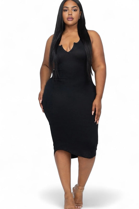 Vestido de tirantes con cuello partido y curvas {BD2173X}