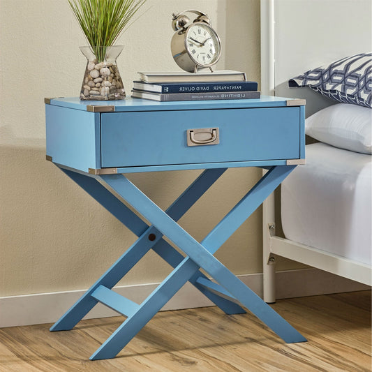 Mesita de noche moderna de 1 cajón para dormitorio con acabado azul