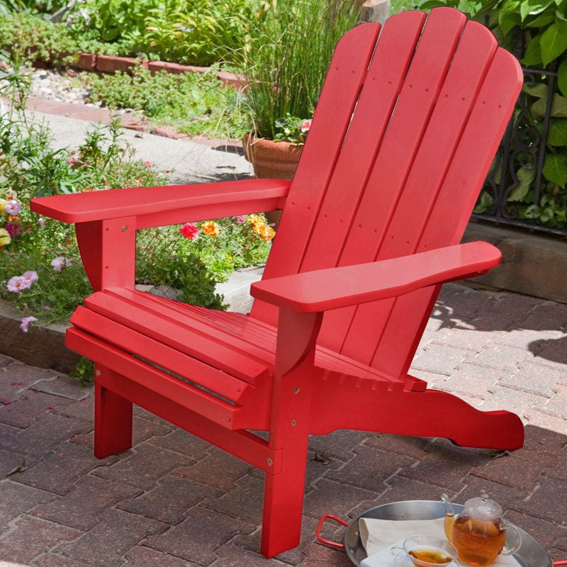 Sillón Adirondack de madera de eucalipto, resistente a la intemperie para exteriores, con acabado rojo