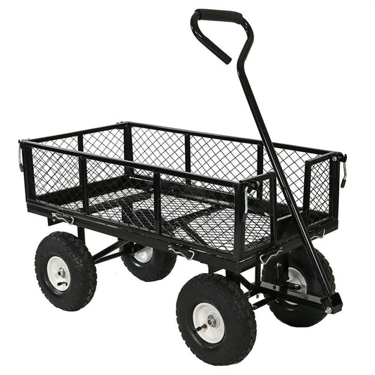 Carro de jardín de acero resistente negro para troncos