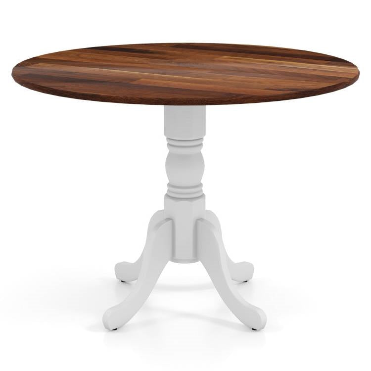 Mesa de comedor redonda de madera maciza de 40 pulgadas con patas blancas y tablero marrón