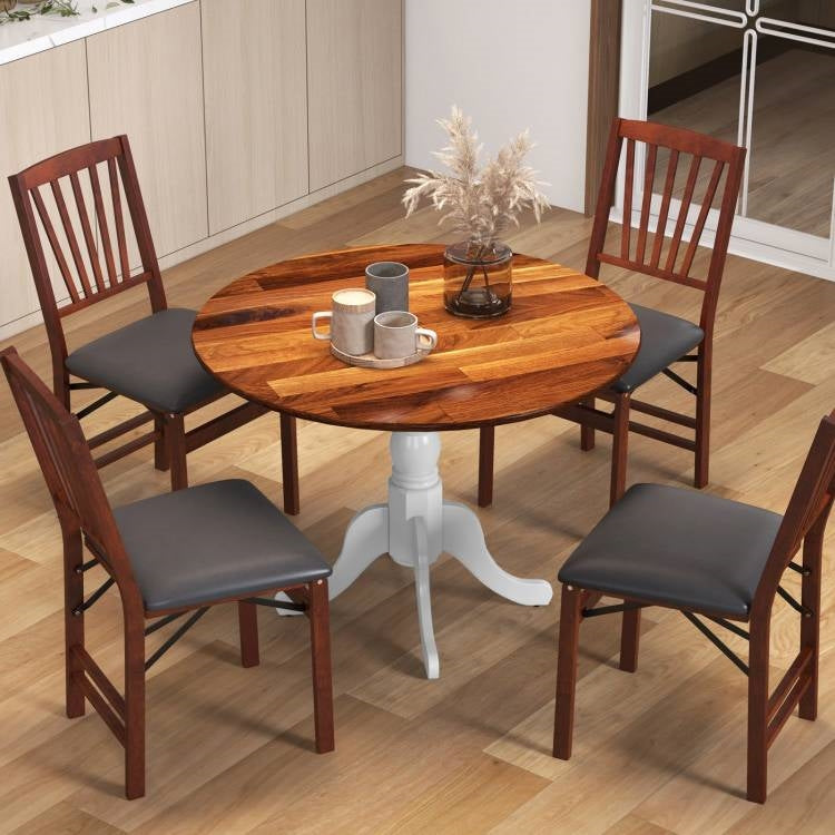 Mesa de comedor redonda de madera maciza de 40 pulgadas con patas blancas y tablero marrón