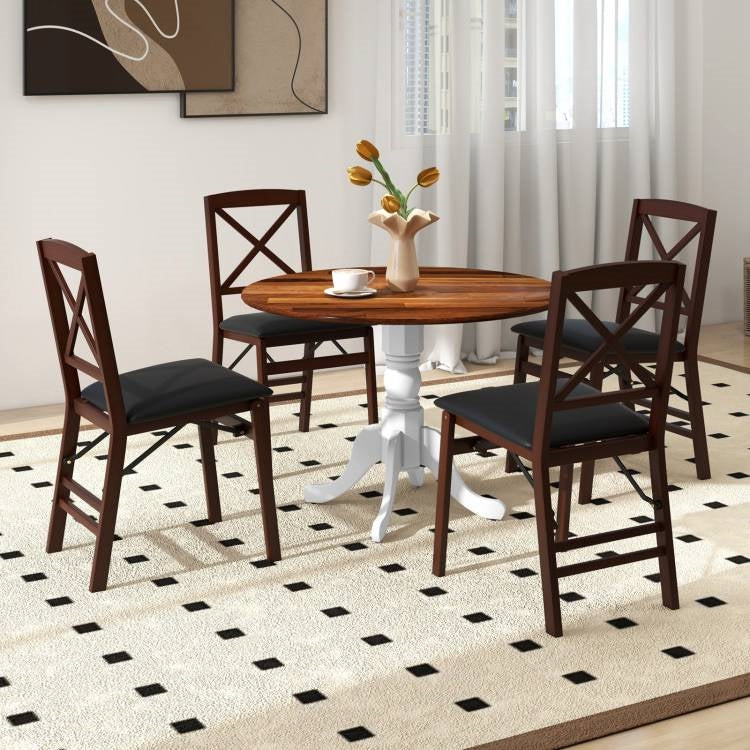 Mesa de comedor redonda de madera maciza de 40 pulgadas con patas blancas y tablero marrón