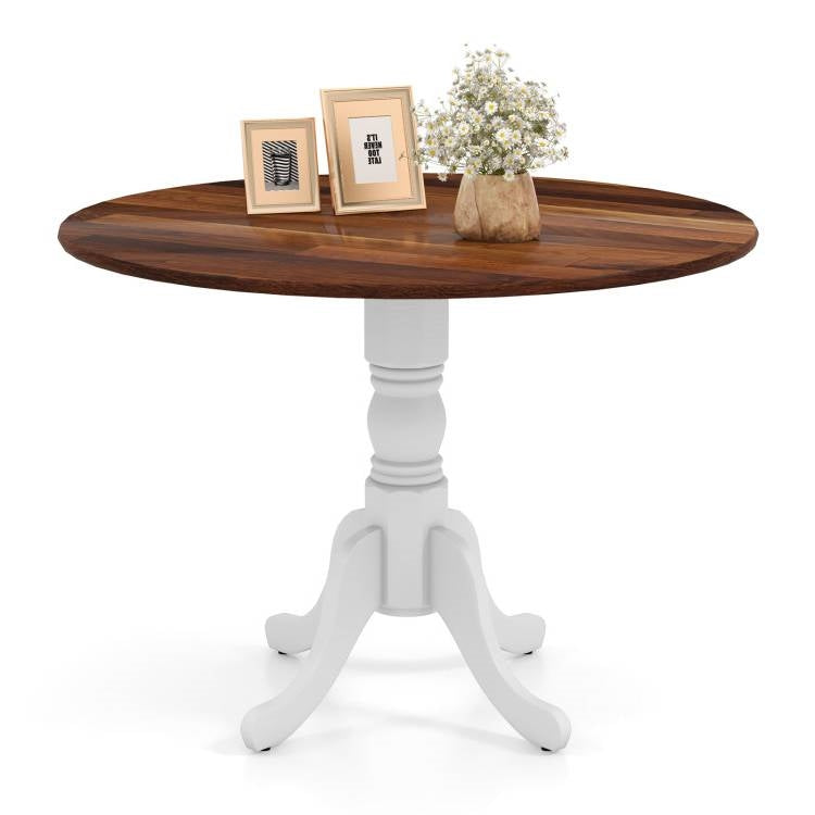 Mesa de comedor redonda de madera maciza de 40 pulgadas con patas blancas y tablero marrón