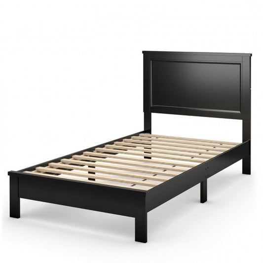 Cama de plataforma de madera moderna tamaño Twin para dormitorio universitario en negro