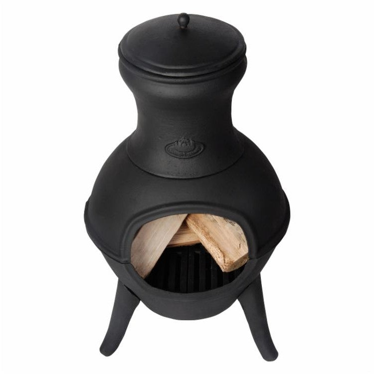 Pozo de fuego de leña de chimenea de hierro fundido pequeño negro para exteriores