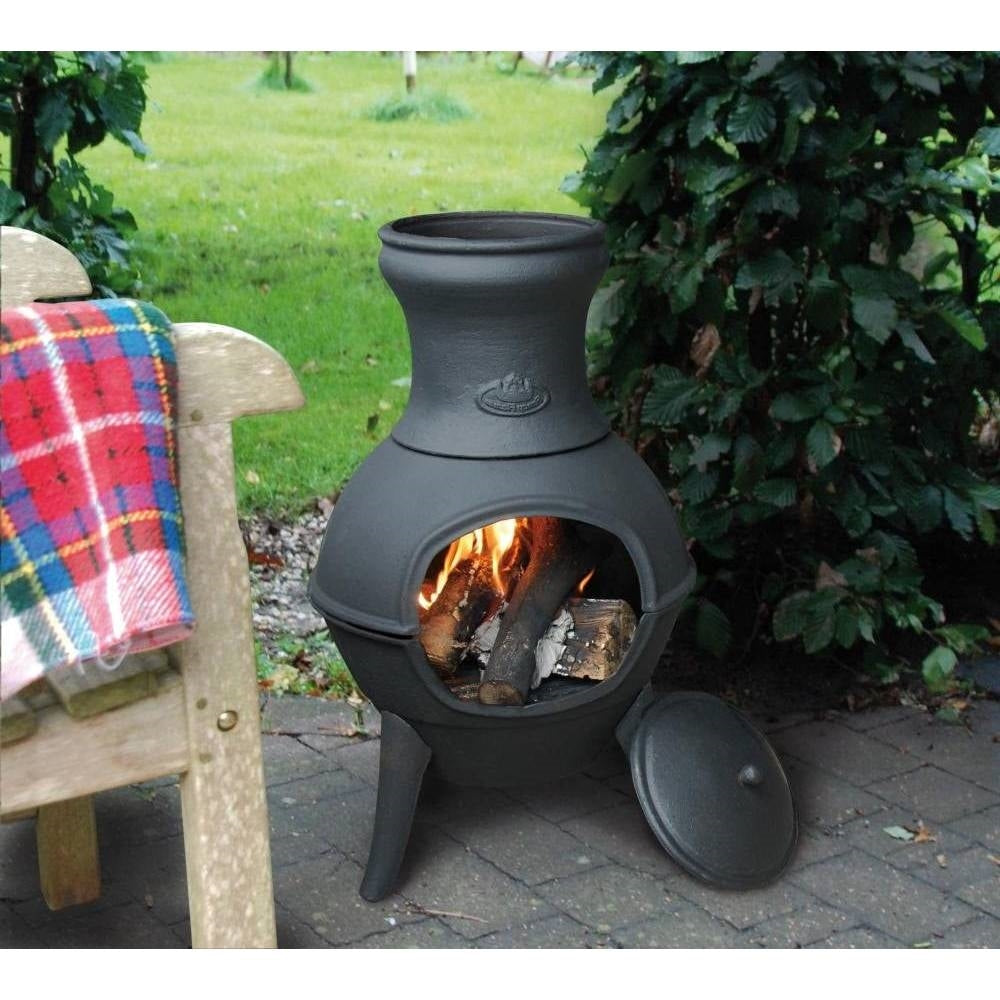 Pozo de fuego de leña de chimenea de hierro fundido pequeño negro para exteriores