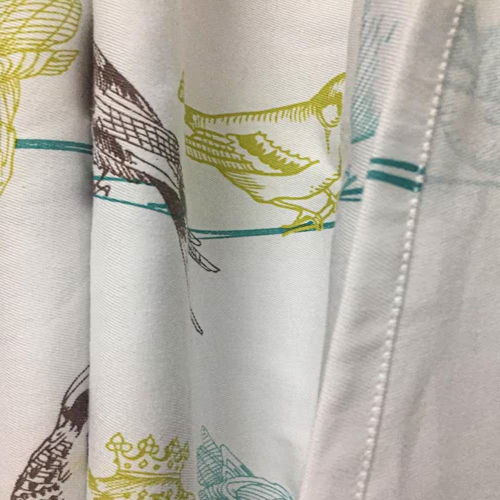 Cortina de ducha de tela 100% algodón de 72 pulgadas con pájaros azul verdoso, beige y negro