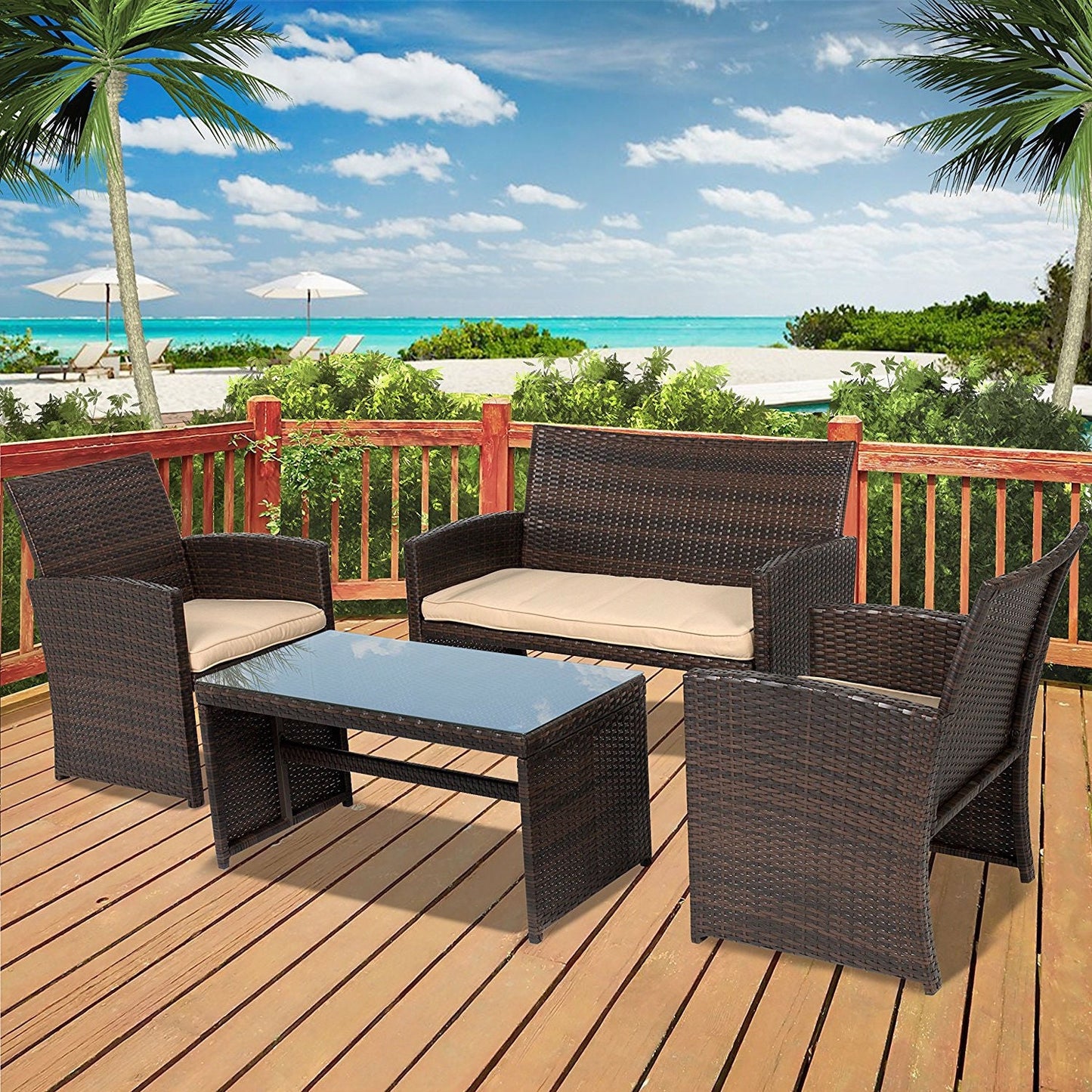 Mesa de comedor rectangular de patio de madera maciza de 59 x 31 pulgadas con agujero central para sombrilla