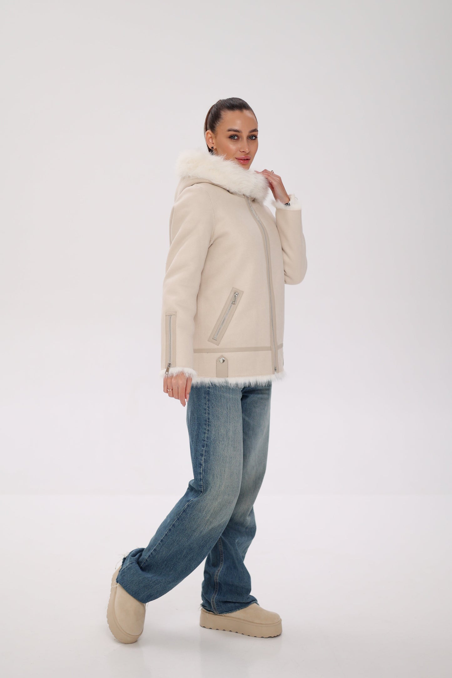 ⇆ Chaqueta Reversible con Capucha de Mezcla de Lana