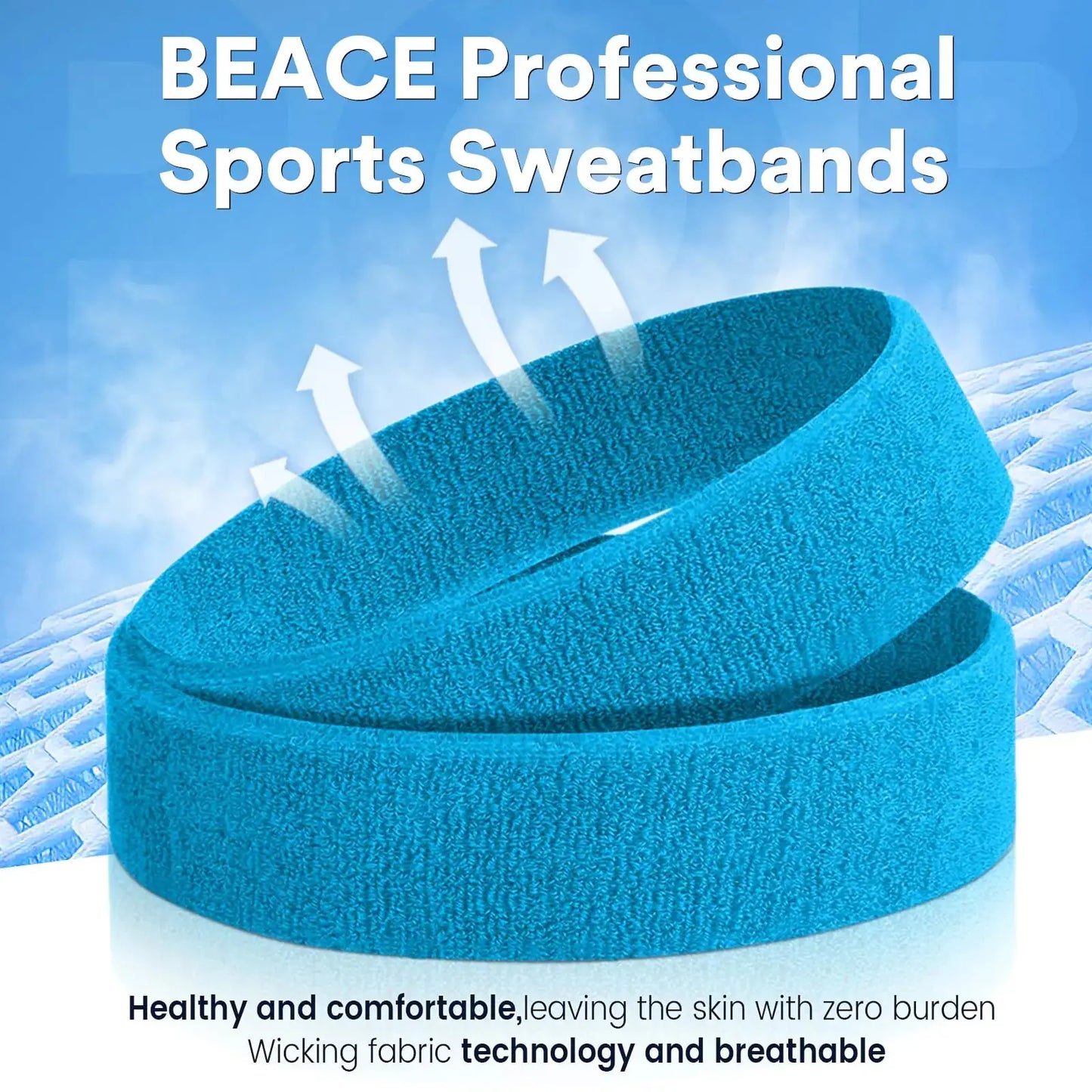 BEACE Sweatbands Sports Headband for Men & Women - Moisture Wicking Athletic Cotton Terry Cloth Sweatband