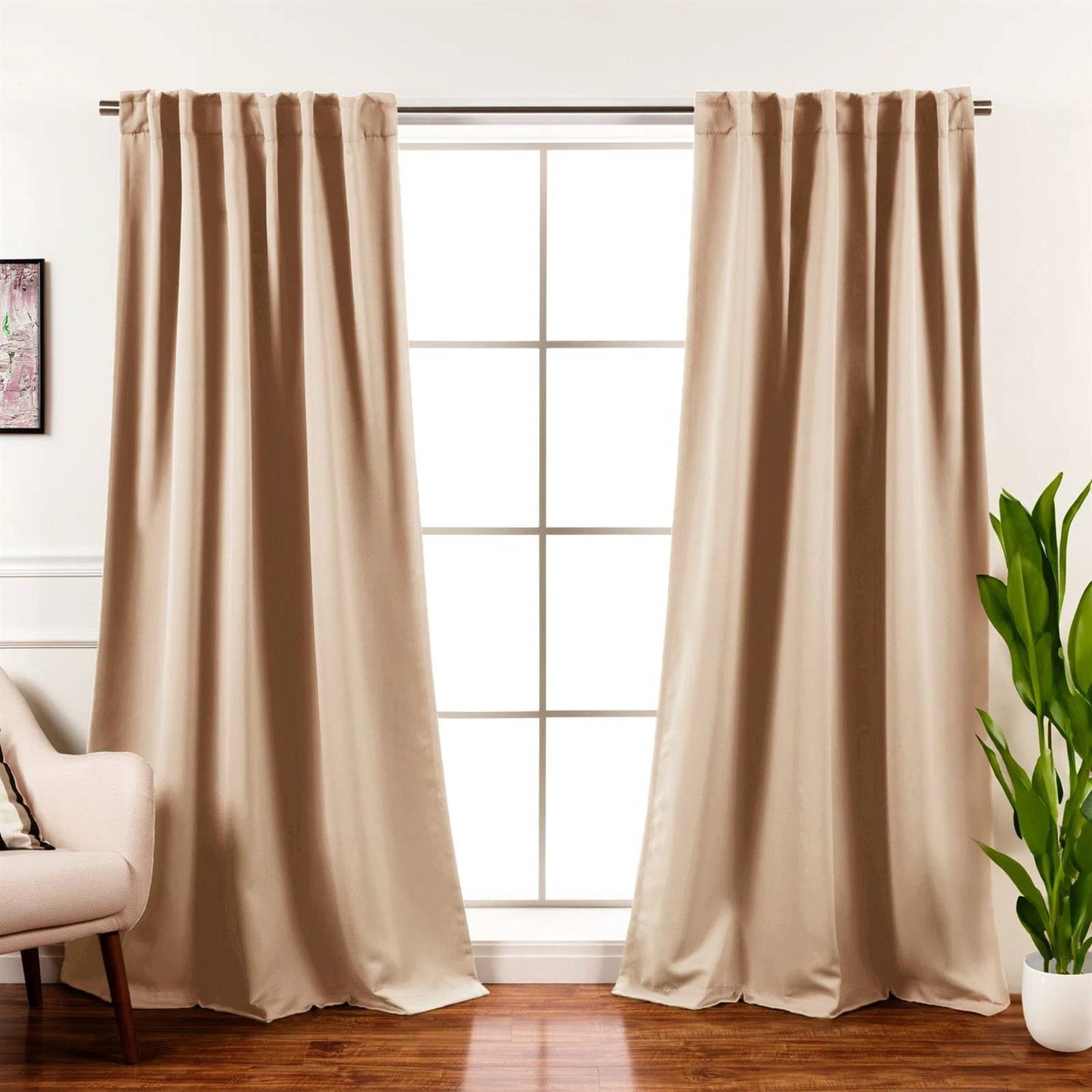 Paneles de cortina opaca térmica color crema beige sólido de 52 x 102 pulgadas - Juego de 2