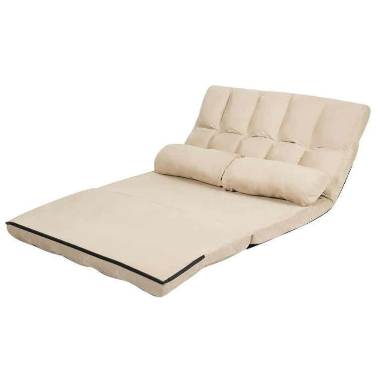 Sofá Cama Plegable Minimalista de Piel de Ante Sintético con 5 Posiciones y Funda de Tela Desmontable en Beige