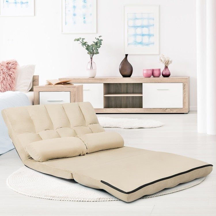Sofá Cama Plegable Minimalista de Piel de Ante Sintético con 5 Posiciones y Funda de Tela Desmontable en Beige