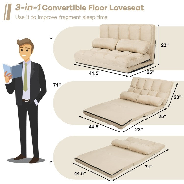 Sofá Cama Plegable Minimalista de Piel de Ante Sintético con 5 Posiciones y Funda de Tela Desmontable en Beige