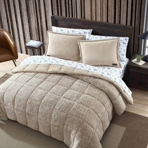 Juego de edredón reversible de microgamuza sherpa de felpa tamaño Full/Queen en color beige