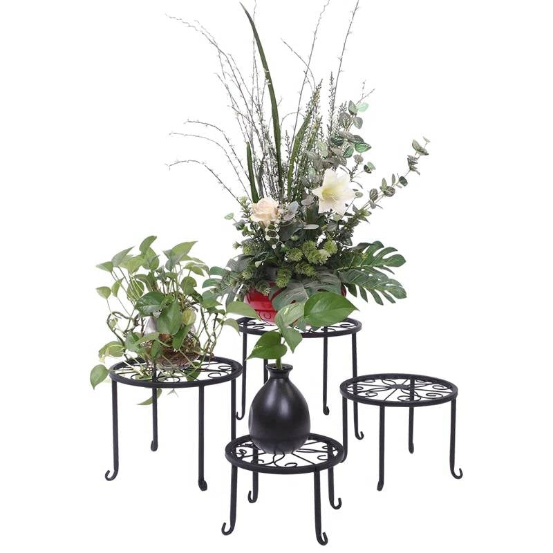Juego de 4 – Soporte de metal negro para plantas de interior y exterior
