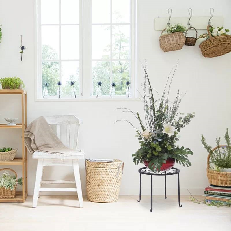 Juego de 4 – Soporte de metal negro para plantas de interior y exterior
