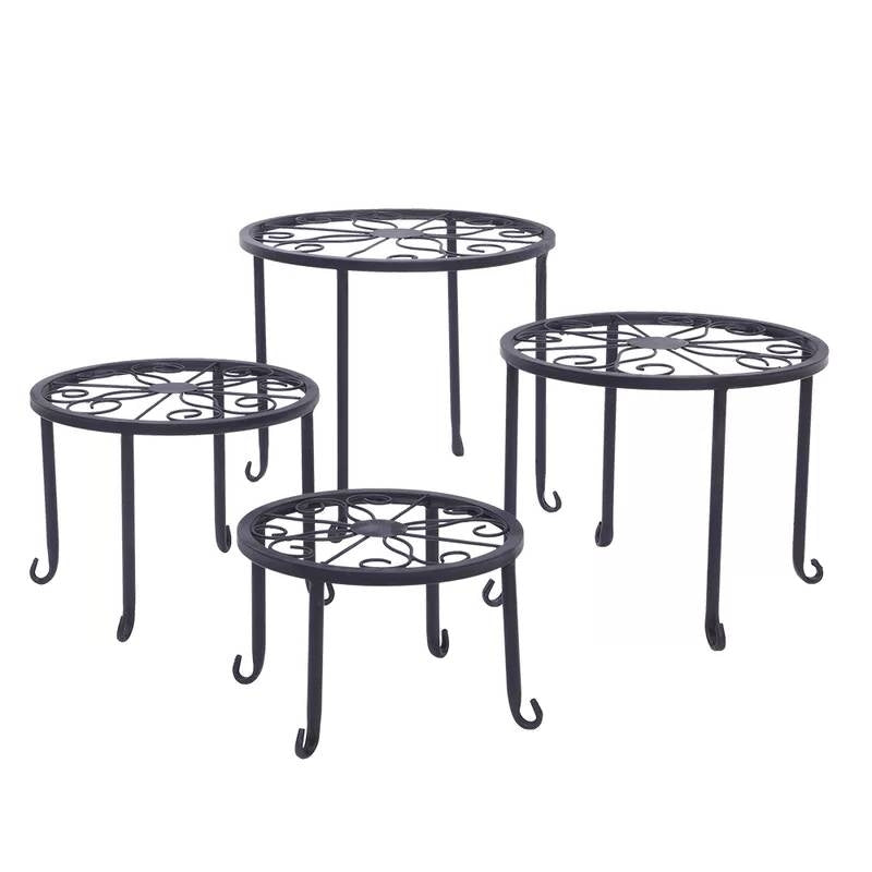 Juego de 4 – Soporte de metal negro para plantas de interior y exterior