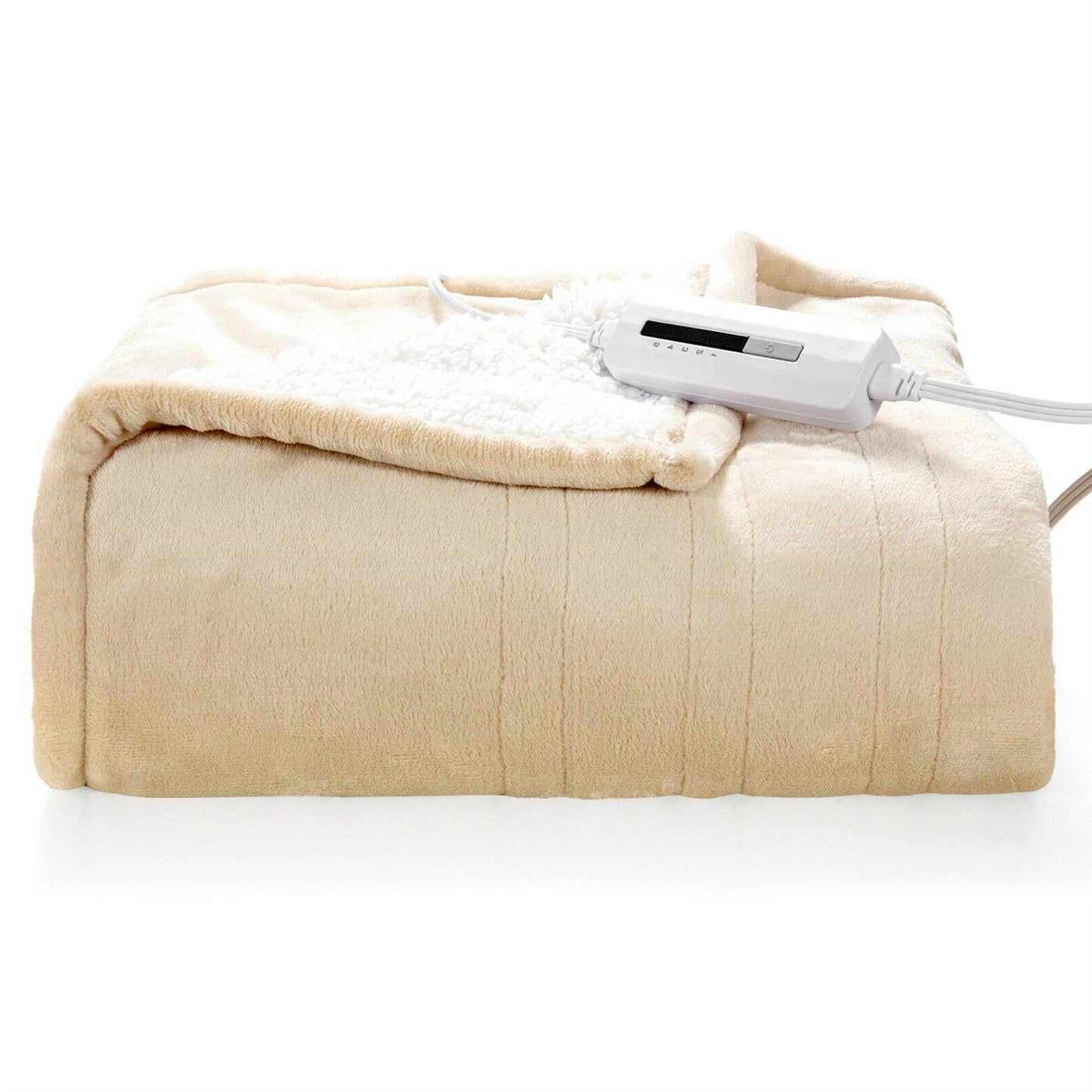 Manta Eléctrica Sherpa Calentada en Beige/Blanco