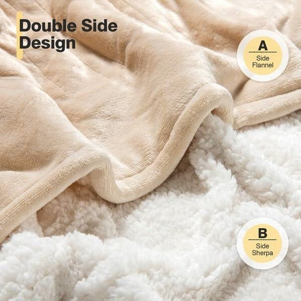 Manta Eléctrica Sherpa Calentada en Beige/Blanco
