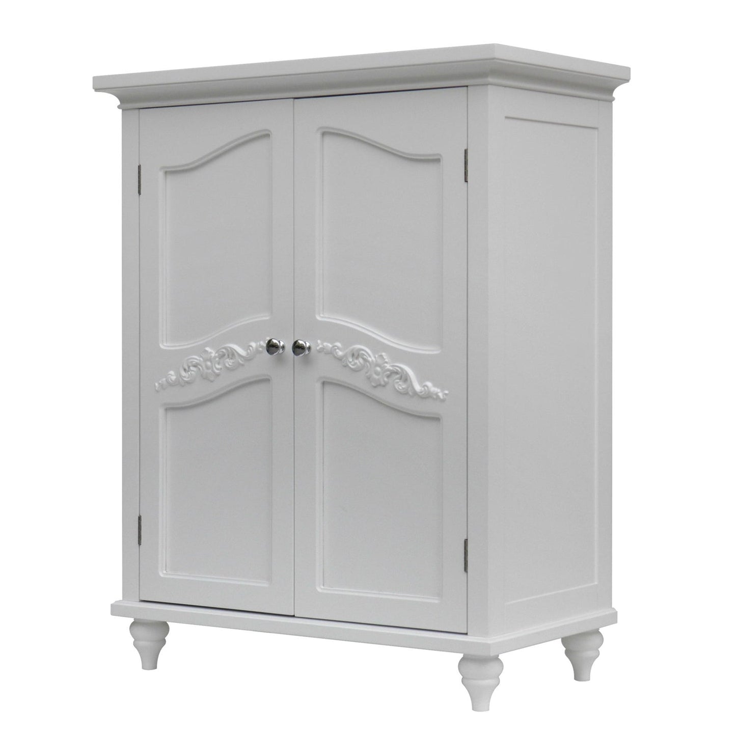 Mueble de suelo para almacenamiento de ropa de baño con 2 puertas, acabado en madera blanca