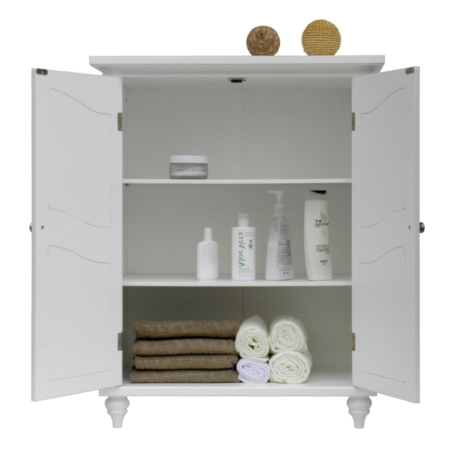 Mueble de suelo para almacenamiento de ropa de baño con 2 puertas, acabado en madera blanca