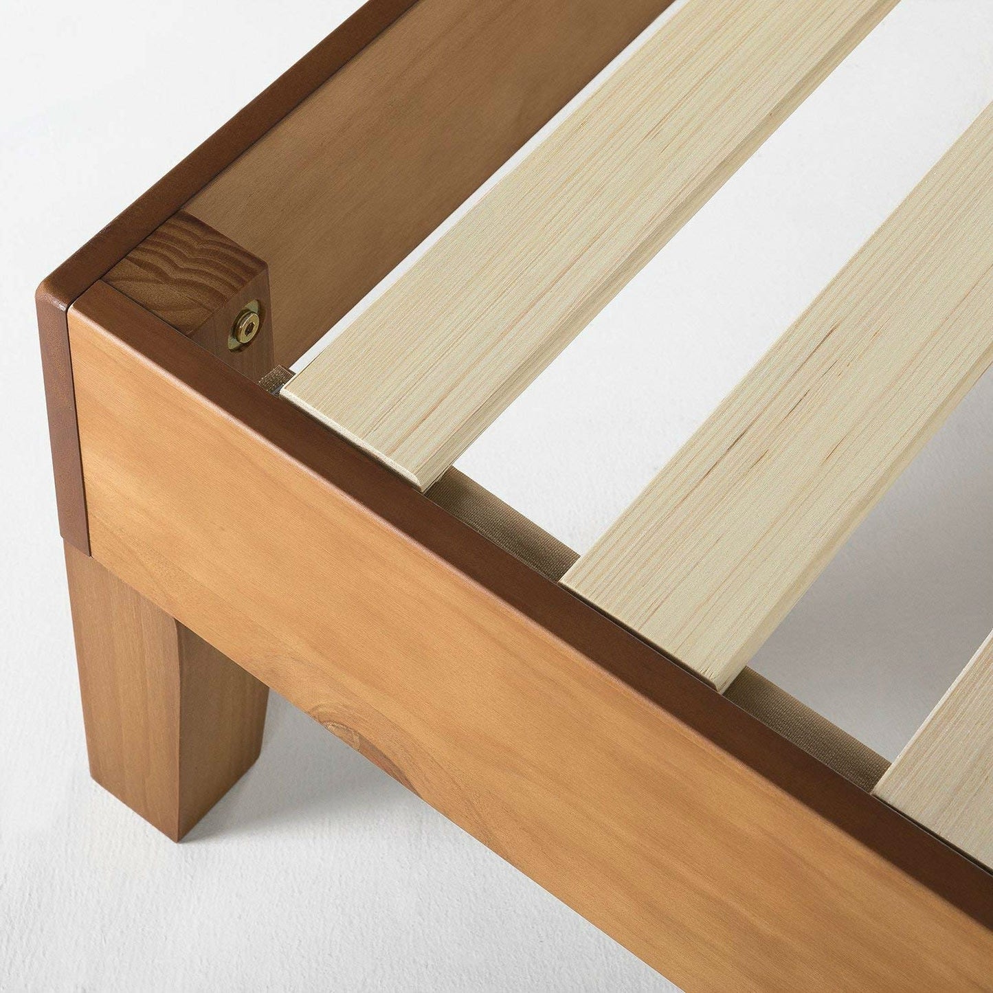 Base de cama de plataforma de madera maciza moderna de mediados de siglo de tamaño completo en color natural