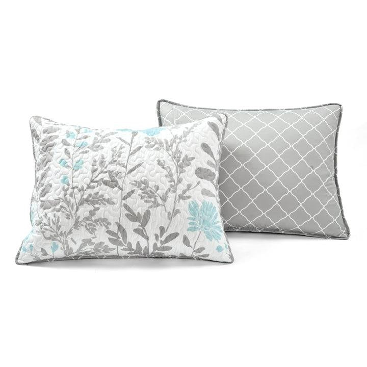 Juego de colcha de 3 piezas de tela fina de poliéster ligera con estampado floral en gris azulado para cama matrimonial/queen