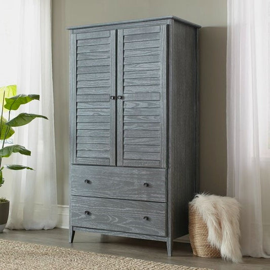 Armario FarmHome de pino macizo gris desgastado con persiana