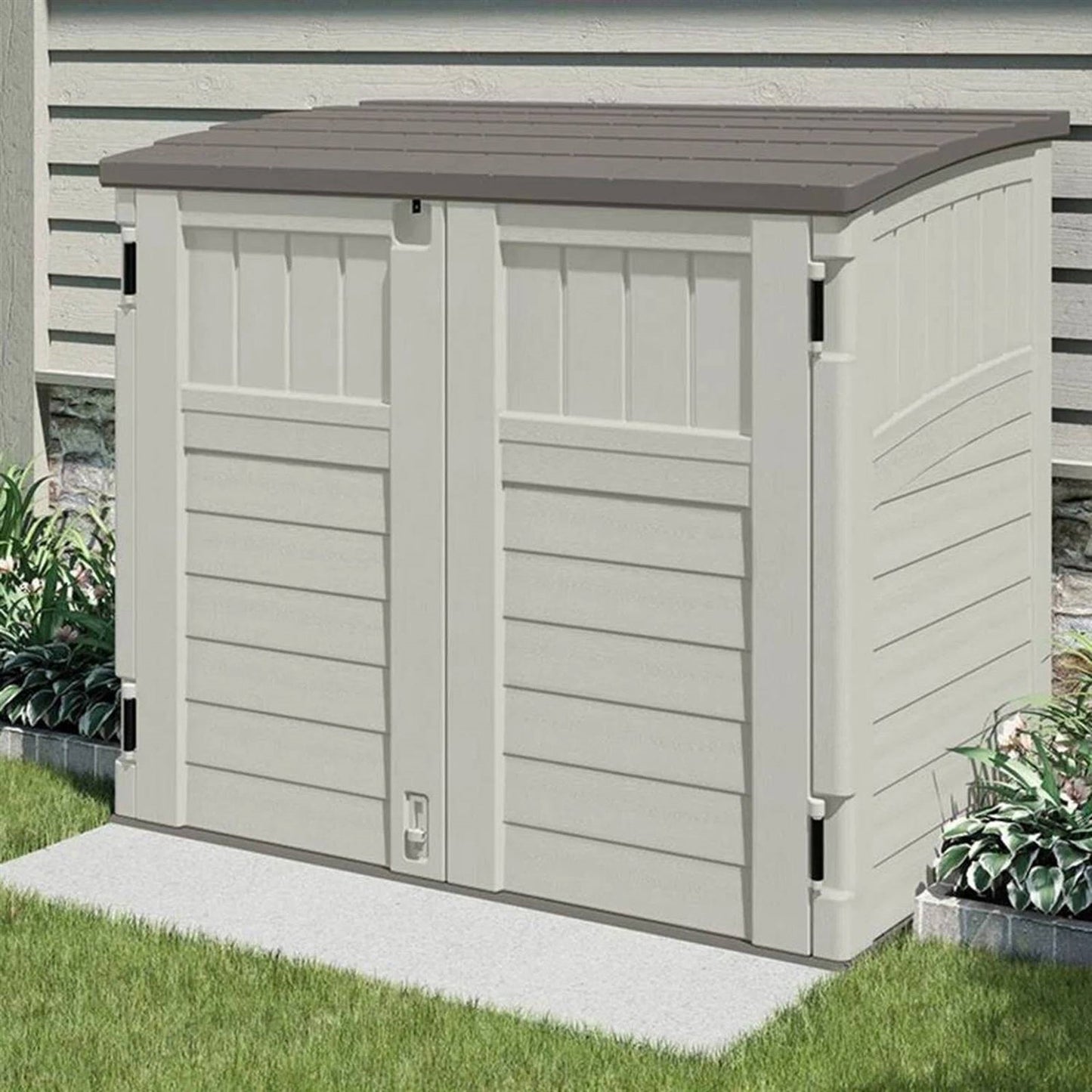 Contenedor de basura de plástico de alta resistencia, color crema, beige y gris, para exterior, cobertizo de almacenamiento