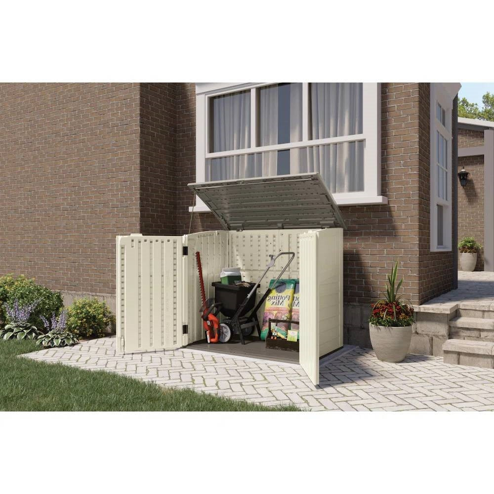 Contenedor de basura de plástico de alta resistencia, color crema, beige y gris, para exterior, cobertizo de almacenamiento