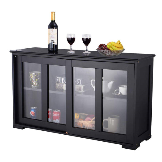 Aparador buffet negro con 2 puertas correderas de cristal para comedor