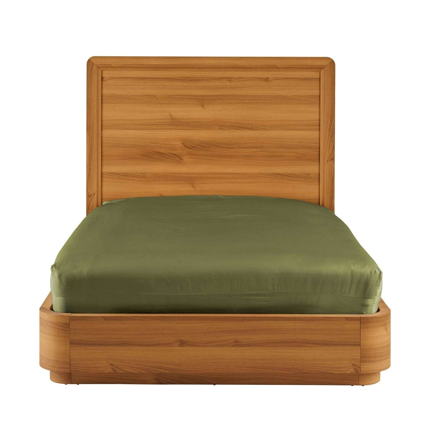Queen Modern Wood Platform Bed Frame with Round Corners and Headboard