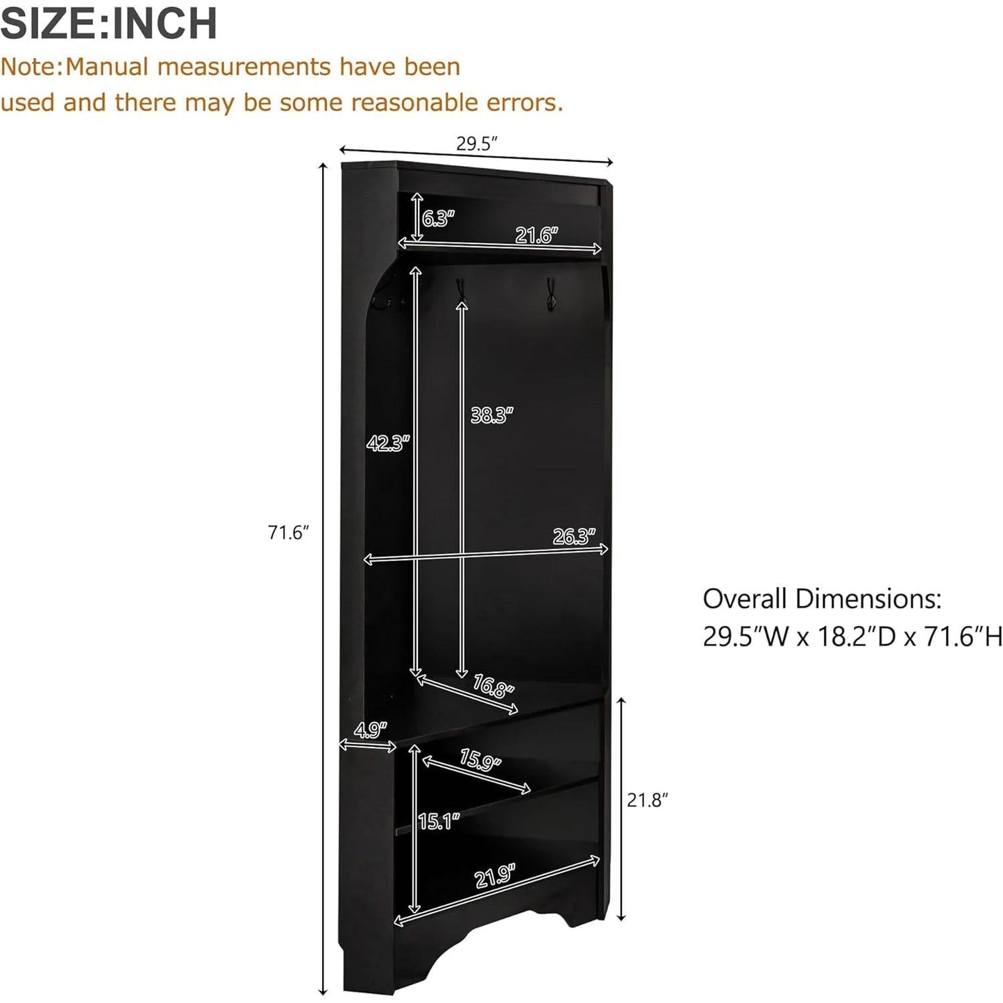 Modern Black Corner Hall Tree Coat Rack Entryway Storage Cabinet Shoe Bench